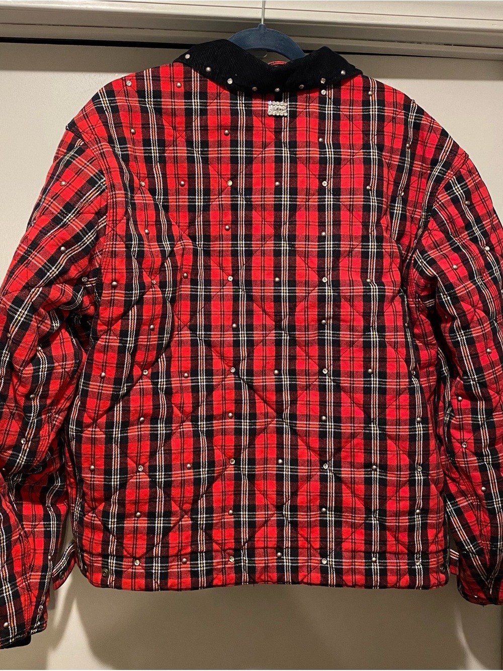 Supreme b. b. Simon Red Black Plaid Studded Quilted Jacket - Picture 10 of 15